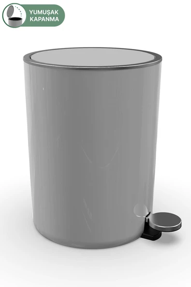 Lenox 5 Lt Pedallı Banyo Mutfak Çöp Kovası Gri - Resim 3
