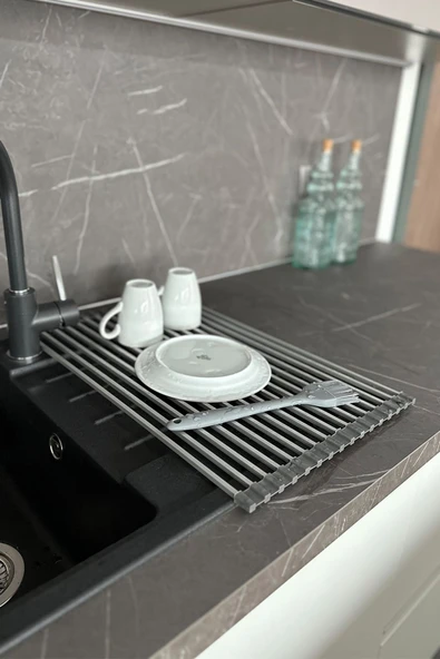 Lavabo Üstü Katlanabilen Nihale Bulaşıklık Paslanmaz Aluminyum - Gri - 4