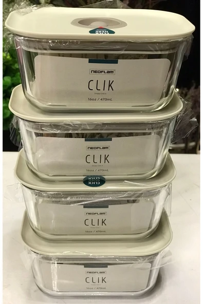 Fika Clik Dikdörtgen Saklama Kabı Bej 470 ml 4 Parça Set