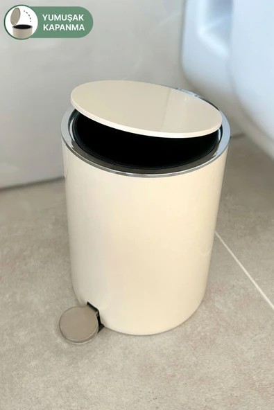 Lenox 5 Lt Pedallı Banyo Mutfak Ofis Çöp Kovası - Bej - 6