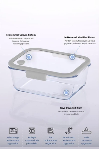 Fika Glace Gri Vakumlu 2 Parça Saklama Kabı 1200 ML - 3