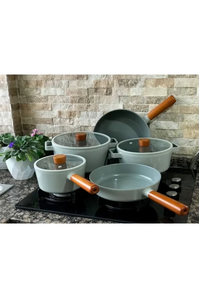 Fika Alüminyum Döküm 8 Parça Gri Cam Kapaklı Tencere Seti