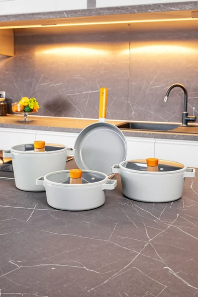 Fika Gri Tencere Ve Tava Seti 7 Parça