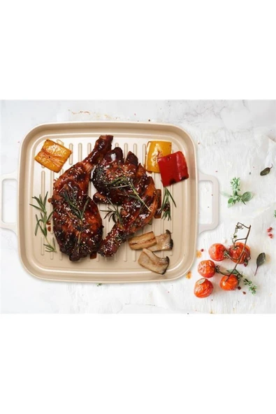 Fika Dikdörtgen Alüminyum Grill Tava 28cm Bej