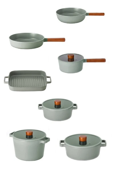 Fika Alüminyum Döküm Gri 11 Parça Cam Kapaklı Tencere Tava Seti D