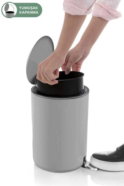 Primanova Lenox 5 Lt Pedallı Banyo Mutfak Çöp Kovası Gri - Resim 2