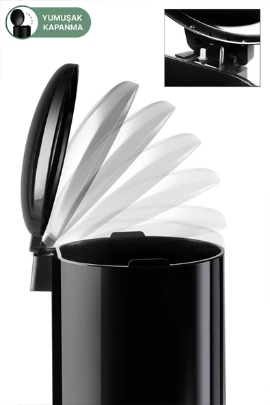 Paslanmaz Çelik Bombe Kapaklı Çöp Kovası 40 Litre Siyah - Resim 4