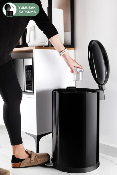 Bombe Kapaklı Çöp Kovası 30 LT Siyah - İç Kısım Siyah - Resim 5