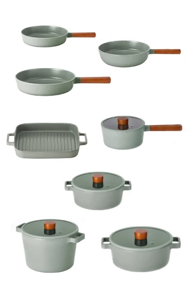 Fika Alüminyum Döküm Gri 12 Parça Cam Kapaklı Tencere Tava Seti