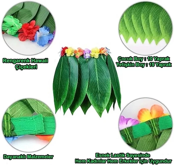 CEYLAN ADAM   Tropikal Esintili Hawaii Yapraklı Parti Eteği Yetişkin Boy - Resim 5