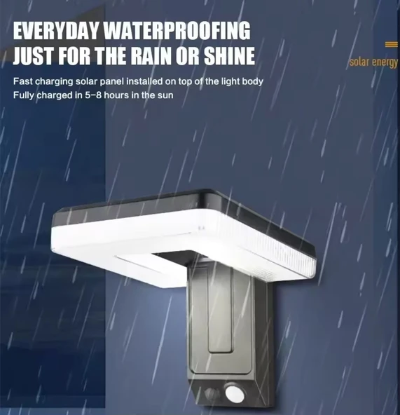 GÜNEŞ ENERJİLİ HAREKET SENSÖRLÜ 120 DERECE KATLANABİLİR 3 MODLU BAHÇE EV GARAJ SOKAK AYDINLATMA LAMBASI LED IŞIK - Resim 6