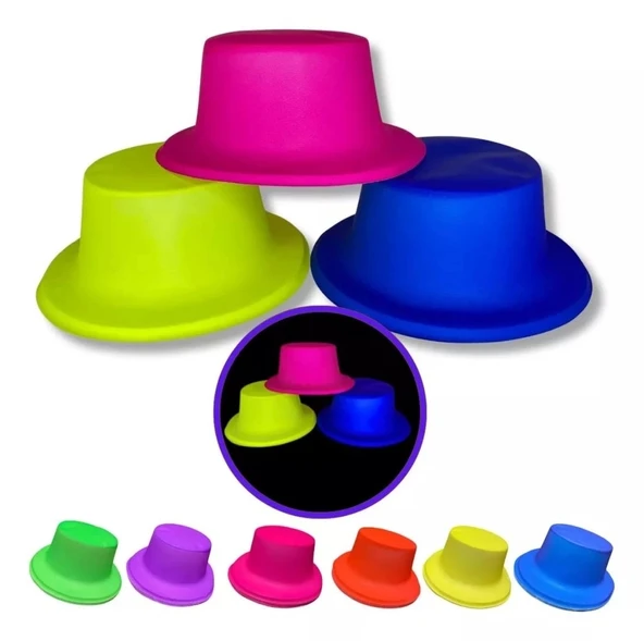 CEYLAN ADAM   Neon Partisi Turuncu Renk Plastik Fötr Şapka - Resim 3