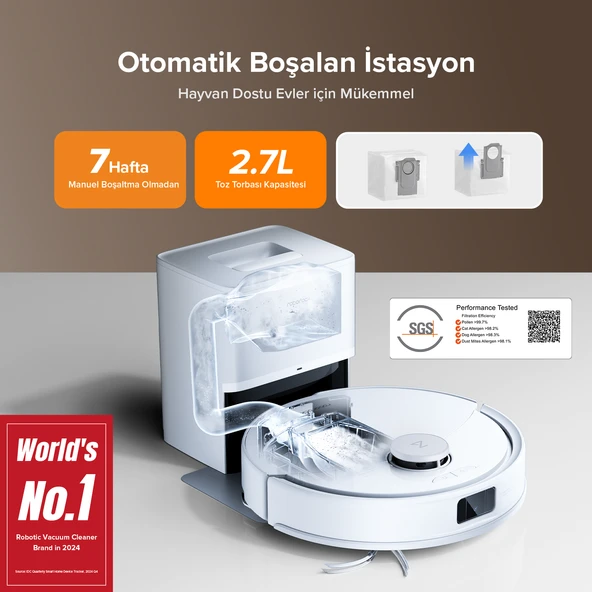 Q8 Max Pro Plus Akıllı Robot Süpürge Beyaz - Resim 8