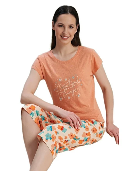 Bellora Tasarım Kadın Pijama Takımı Kapri Alt Kısa Kollu Üst Yazlık Rahat Takım S–XL ürün görseli
