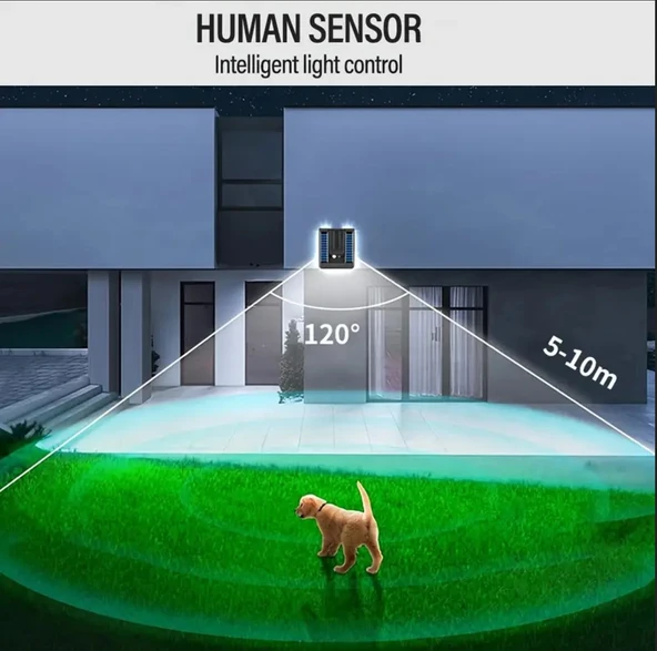 GÜNEŞ ENERJİLİ HAREKET SENSÖRLÜ 120 DERECE KATLANABİLİR 3 MODLU BAHÇE EV GARAJ SOKAK AYDINLATMA LAMBASI LED IŞIK - Resim 5