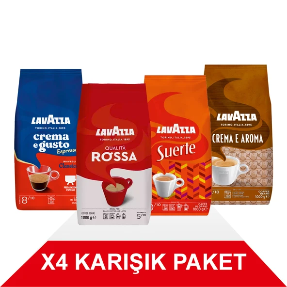 Crema e Gusto Classico + Qualità Rossa + Suerte + Crema E Aramo Çekirdek Kahve (1000gr) 4'Lü Paket ürün görseli 1