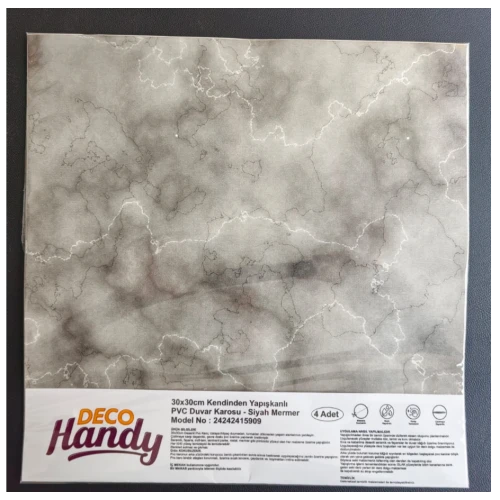 DecoHandy  Pvc Duvar Karosu 30x30cm 4'lü Paket - Mermer Desenli Siyah 0,36m2 ürün görseli