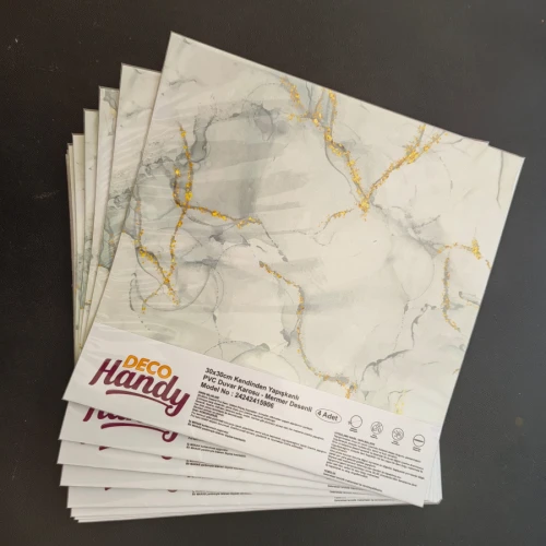 DecoHandy  Pvc Yer Karosu 30x30cm 4'lü Paket - Mermer Desenli Beyaz  0,36m2 ürün görseli