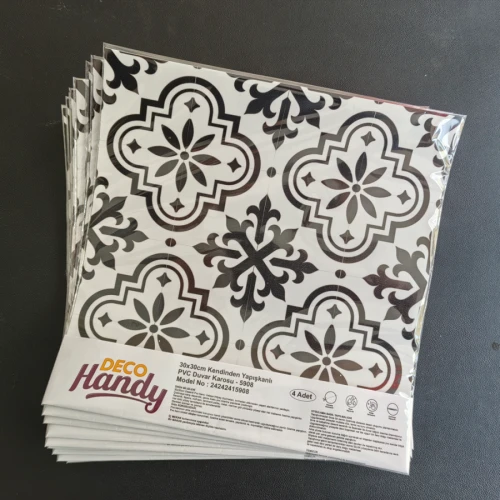 DecoHandy  Pvc Duvar Karosu 30x30cm 4'lü Paket - Siyah Beyaz Çini Desen  0,36m2 ürün görseli
