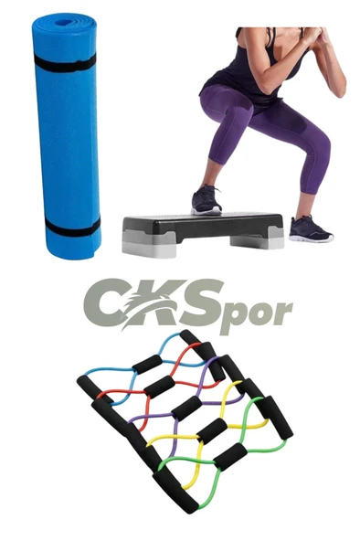 Fitness Set Step Tahtası + Pilates Direnç Bandı + 10 mm Kalın Spor Matı Seti – Evde Spor İçin İdeal - 2