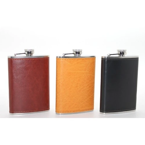 Paslanmaz Çelik Tekli 9 Oz Derili Matara ürün görseli