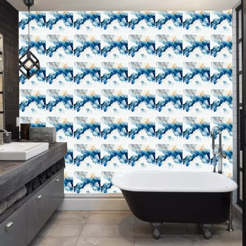 Decohandy 30x30 Cm Pvc Duvar Karosu 4'lü Paket - Mavi Desen - Resim 2