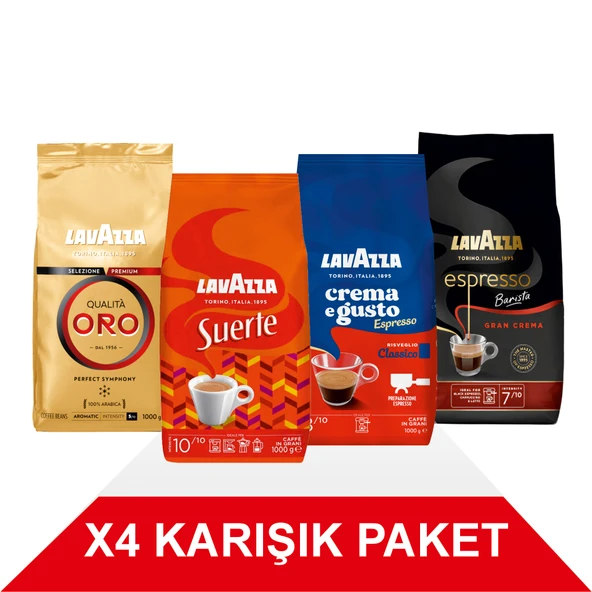 Qualità Oro + Suerte + Crema E Aramo + Espresso Barista Gran Crema Çekirdek Kahve (1000gr) 4'Lü Paket