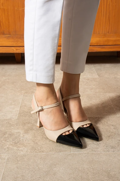 LUNARIA Kadın Renk Bloklu Bilekten Bağlamalı Siyah Burun Kadın Topuklu Ayakkabı - 4