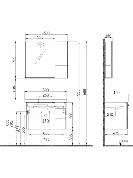 Kale Mare Banyo Dolabı Takımı 80 cm Beyaz-Meşe - 2