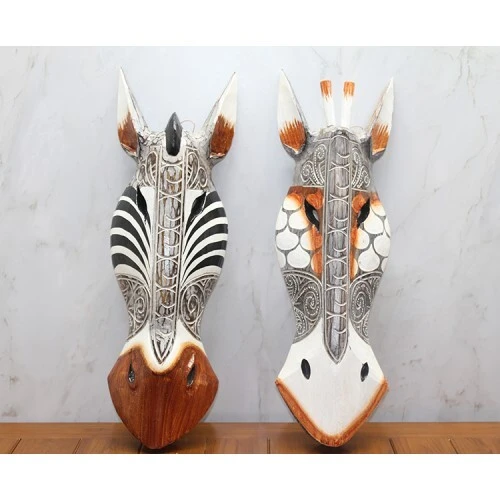 Ahşap Duvara Asmalı Maske Zebra ürün görseli