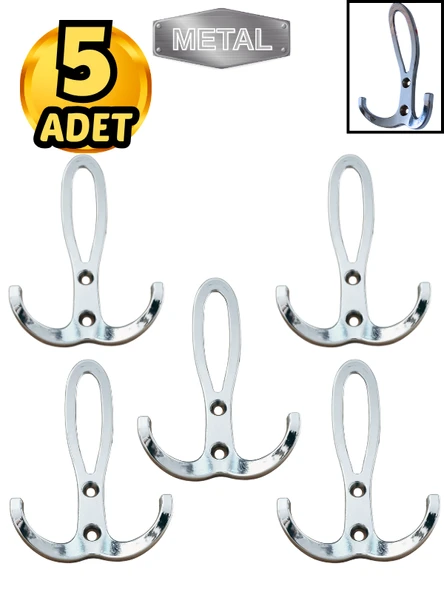 Metal Okyanus Krom Portmanto Askısı Duvar Tipi – 5’li ürün görseli