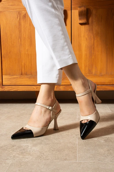 LUNARIA Kadın Renk Bloklu Bilekten Bağlamalı Siyah Burun Kadın Topuklu Ayakkabı - 3