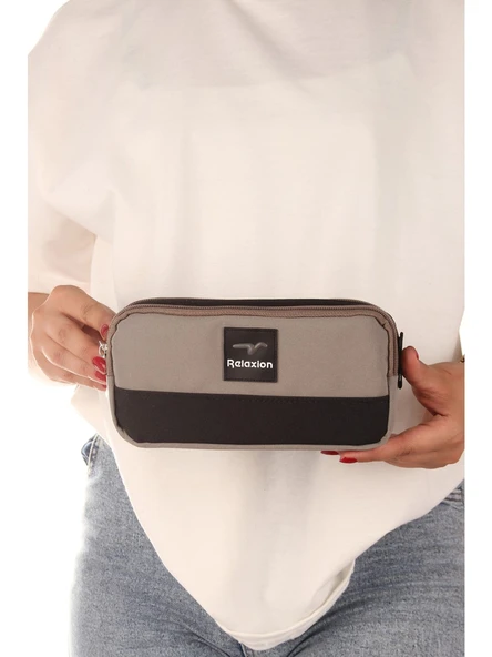 Relaxion Gri İki Gözlü Krinkıl Kumaş Kalem Çantası Kalemlik (173)