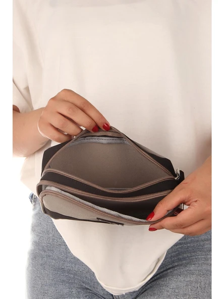 Relaxion Gri İki Gözlü Krinkıl Kumaş Kalem Çantası Kalemlik (173) - 3