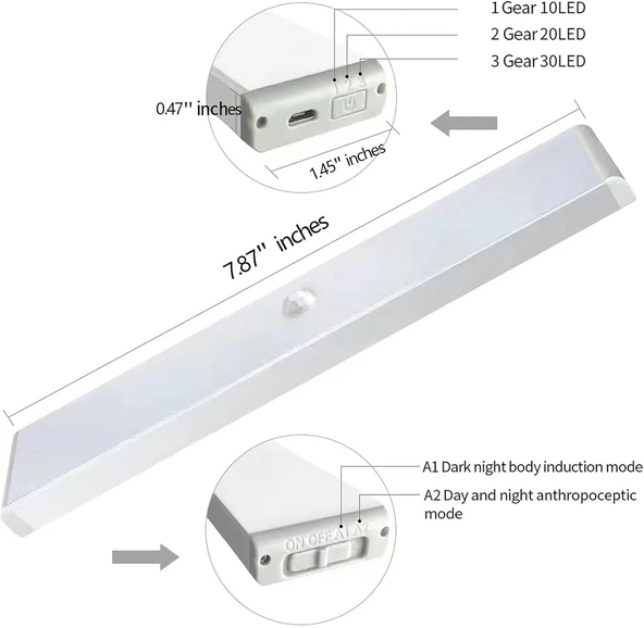 30 LED HAREKET SENSÖRLÜ 20 CM DOLAP İÇİ MUTFAK KORİDOR MERDİVEN AYDINLATMA IŞIĞI LED IŞIK - 6