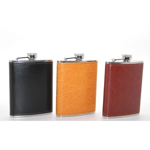 Paslanmaz Çelik Tekli 8 Oz Derili Matara ürün görseli