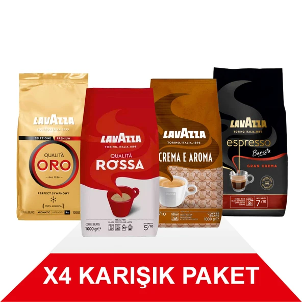 Qualità Oro + Qualità Rossa + Crema E Aramo + Espresso Barista Gran Crema Çekirdek Kahve (1000gr) 4'Lü Paket