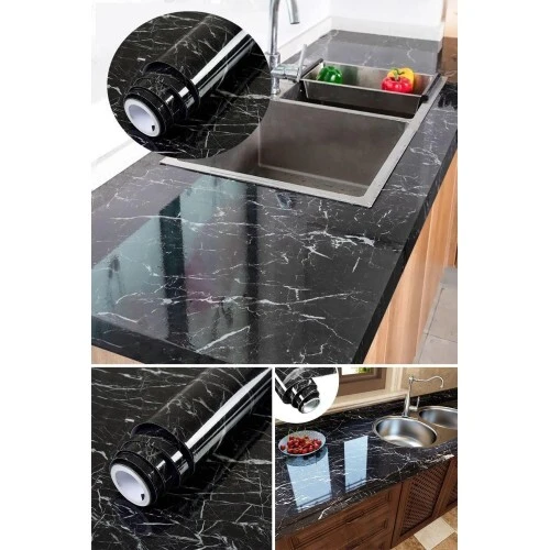Siyah Mermer Desenli Yapışkanlı Kaplama Kağıdı 5 Metre - Resim 4
