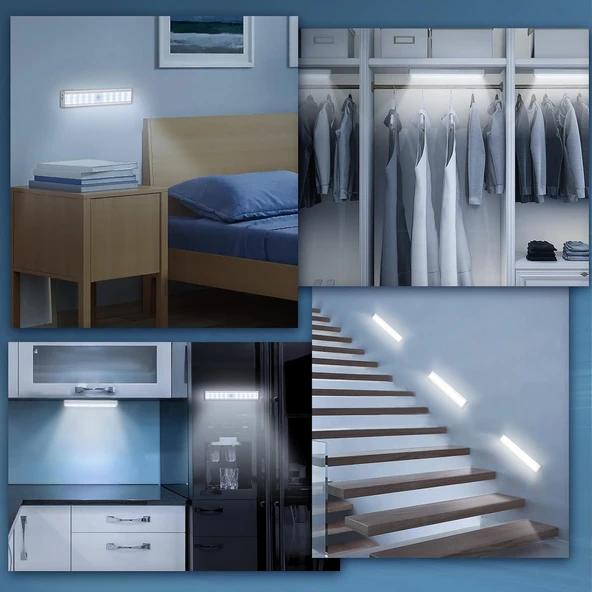 30 LED HAREKET SENSÖRLÜ 20 CM DOLAP İÇİ MUTFAK KORİDOR MERDİVEN AYDINLATMA IŞIĞI LED IŞIK - 3