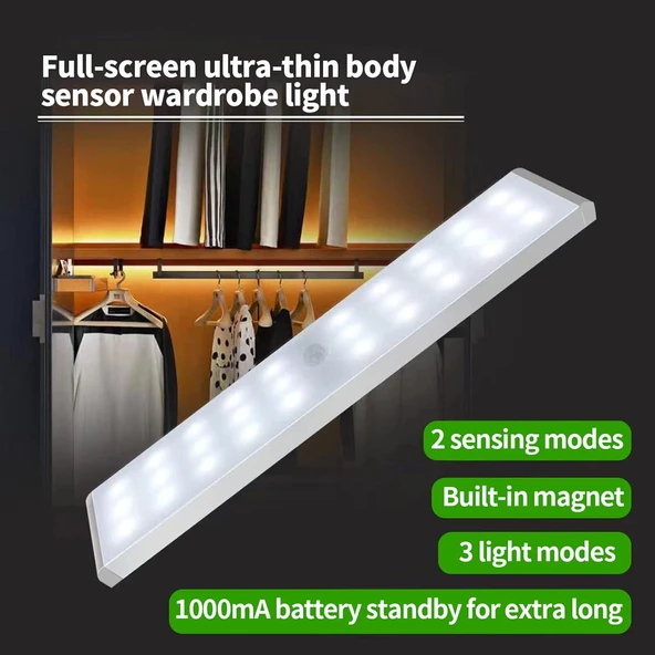 30 LED HAREKET SENSÖRLÜ 20 CM DOLAP İÇİ MUTFAK KORİDOR MERDİVEN AYDINLATMA IŞIĞI LED IŞIK - 7