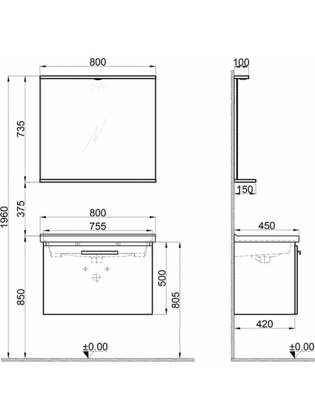 Kale Gris Banyo Dolabı Takımı 80 cm Siyah-Gri - 3