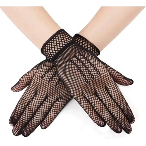 Siyah Renk Likralı File Eldiven Parmaklı Örgü Eldiven Yetişkin Boy ürün görseli