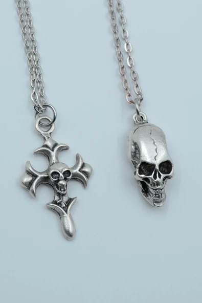2'li Kuru Kafa Haç Gümüş Kaplama Kolye Seti ürün görseli 1