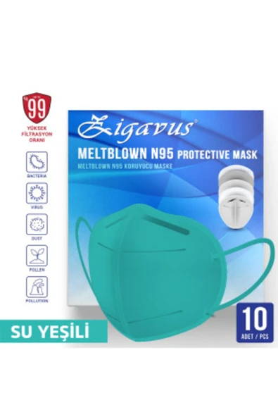 Zigavus N95 Maske Su Yeşili Renk 10 Adet - 1
