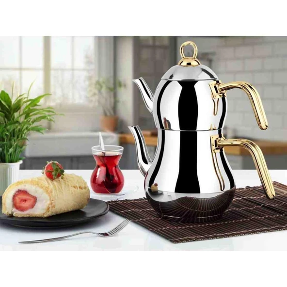 Yonca Lines Şahmeran Mini Boy 2 No Çelik Çaydanlık Altın Metal Sap