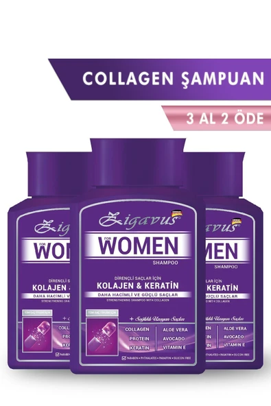 Zigavus Women Kolajen - Keratin Şampuan 300 ml 3 Al 2 Öde - Sağlıklı Uzayan Saçlar  8699349130695 - 1