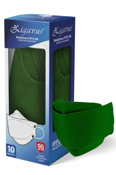 Zigavus Yüksek Filtrasyonlu Kore Tipi F95 Yeşil Renk Maske 10 Adet