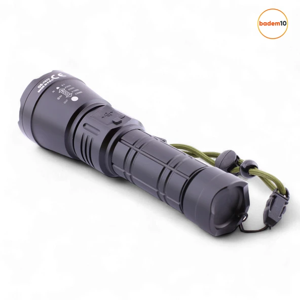 1200 Lümen 20W  6000 mAh Şarjlı Powerbank Ledli El Feneri Parlak Uzun Menzil Su Geçirmez Kamp Fener - Resim 3