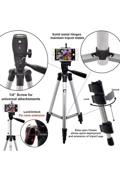 Profesyonel 3110 Telefon Ve Kamera Tutucu Tiripot 102 Cm - Resim 5