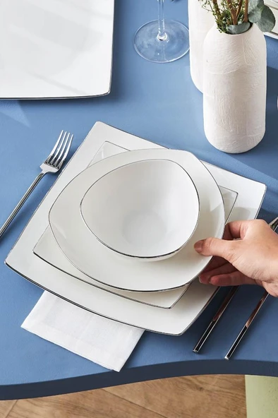 Square Bone Lucia 60 Parça 12 Kişilik Yemek Takımı Platin